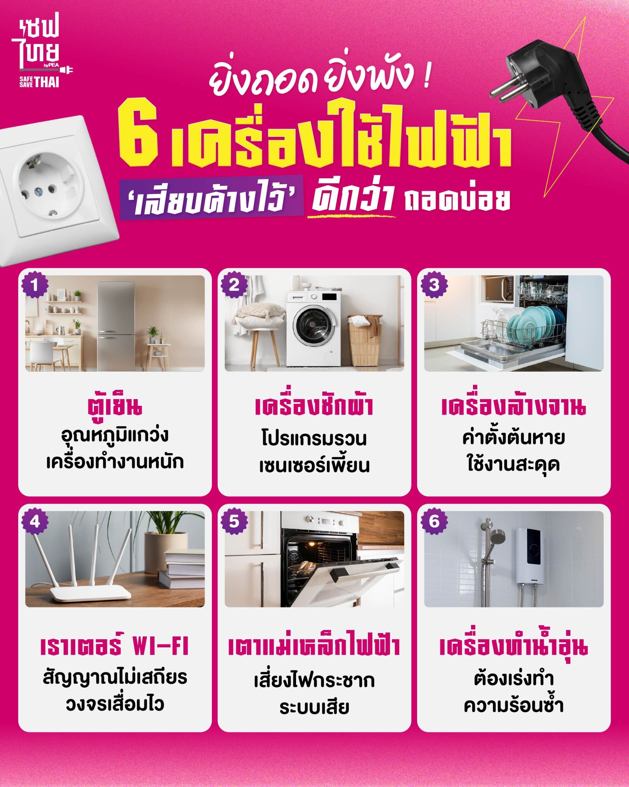 เครื่องใช้ไฟฟ้าที่ไม่ควรถอดปลั๊กบ่อย